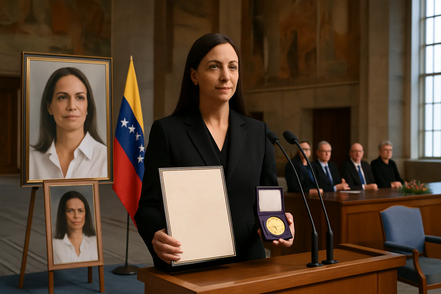 Imagen de la publicación: La hija de María Corina Machado recibe el Nobel de la Paz 2025 en Oslo ante la ausencia forzada de su madre