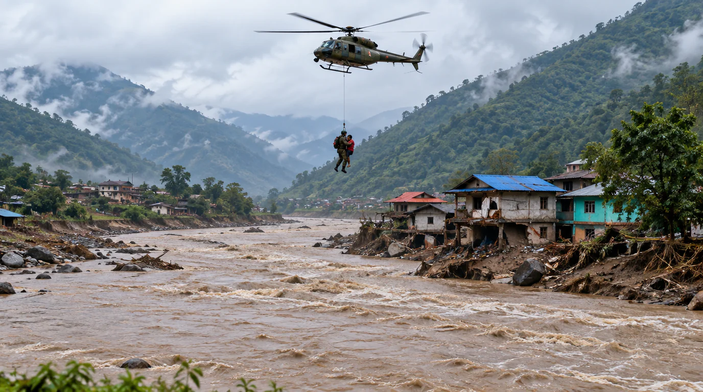 Imagen de la publicación: Una barrera de tierra cedió y desató una crecida en el río Budhi Gandaki